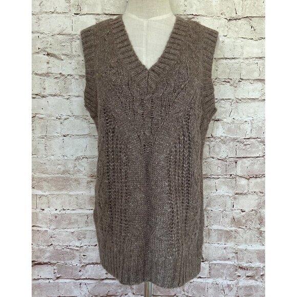 Vero Moda Briella Sleeveless V Neck Cable Knit Sweater Vest Brown Size S NEW - Picture 1 of 5